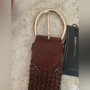 BCBGMaxAzria Woven Leather Belt with Gold-Tone Buckle